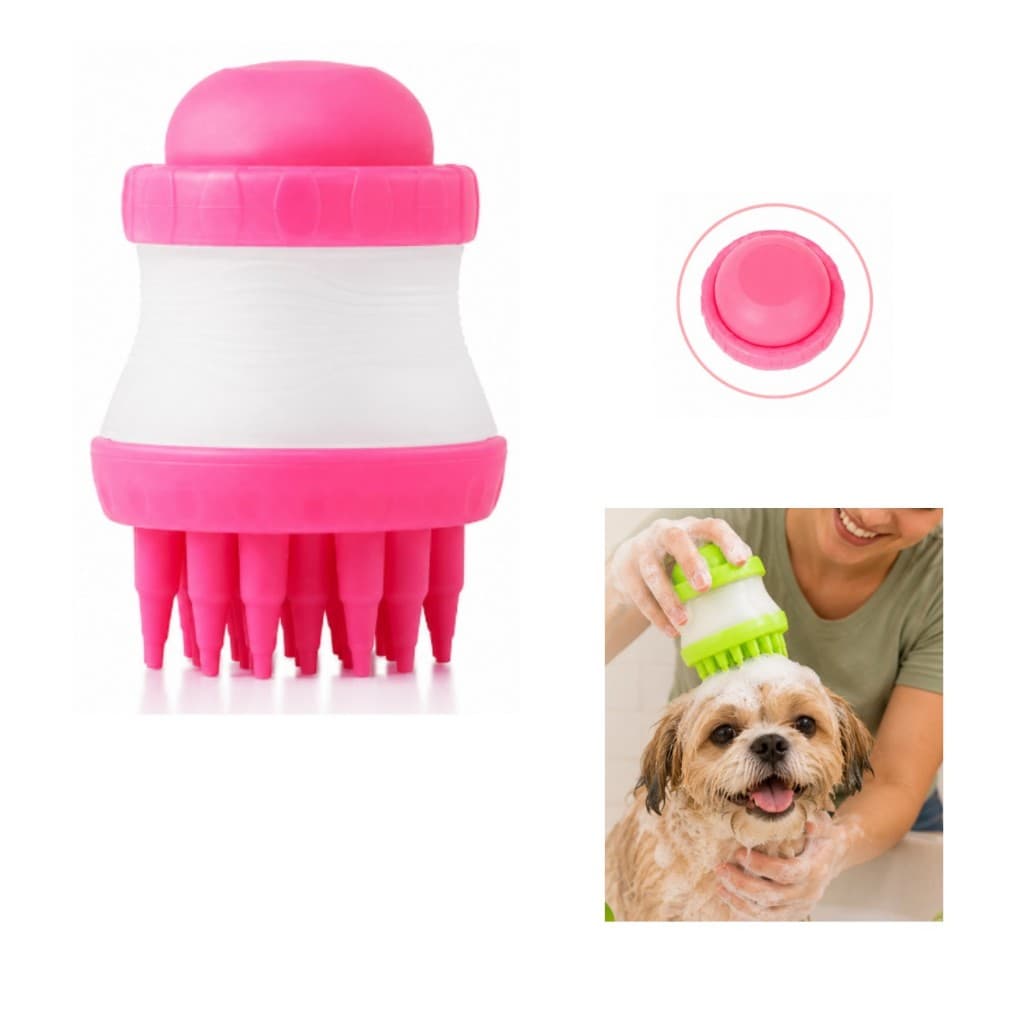 Escova Banho Massageadora Dispenser de Shampoo PET Silicone 150mL Grande