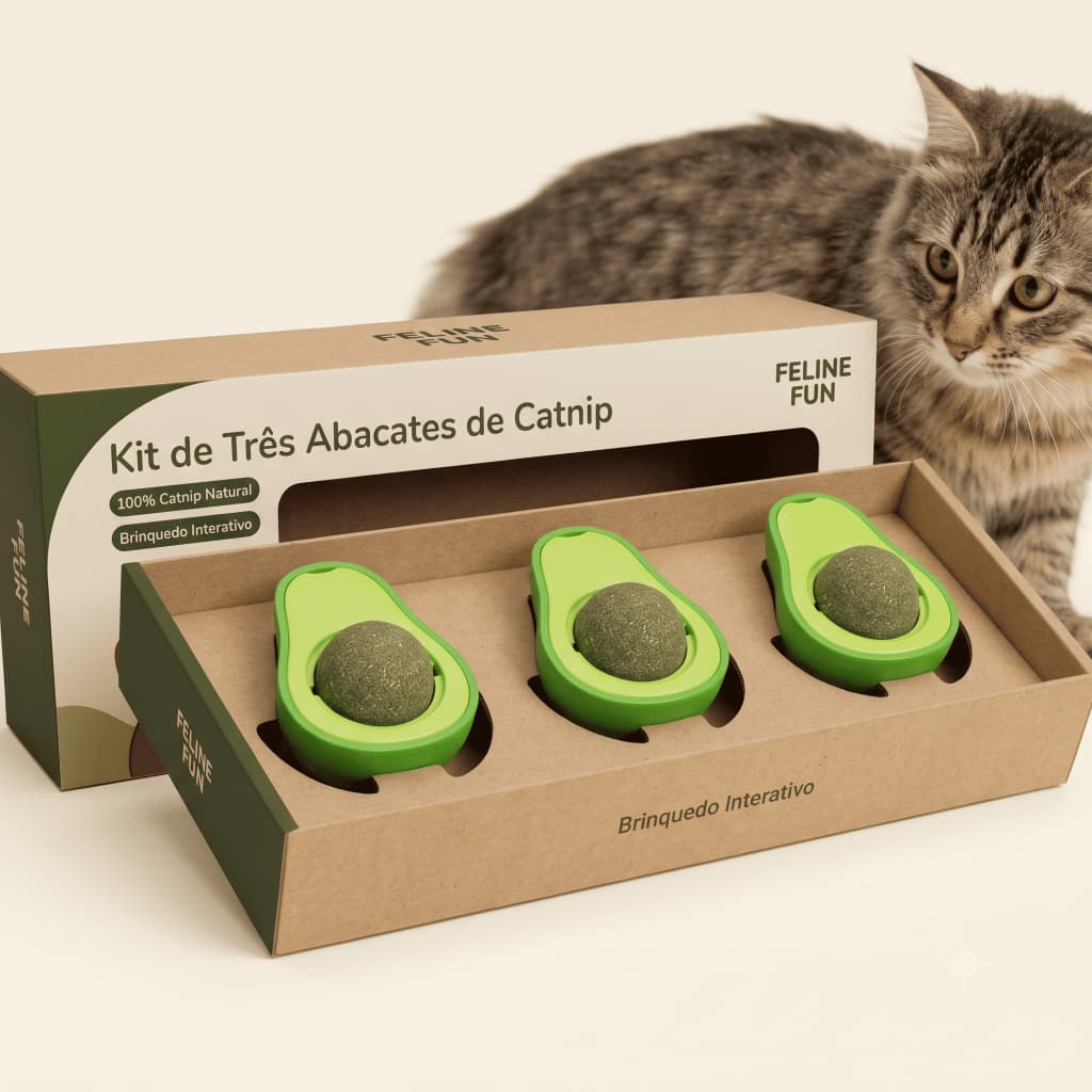 Kit com 3 Abacates de Catnip – O Brinquedo Perfeito para o Seu Gato
