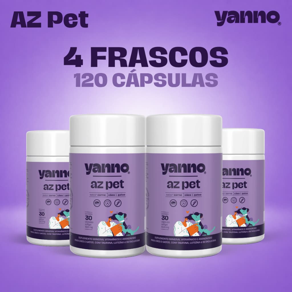 Suplemento Vitamínico 120 Cápsulas Pet Cães Gato Complexo B Taurina Betaglucana Luteína Minerais
