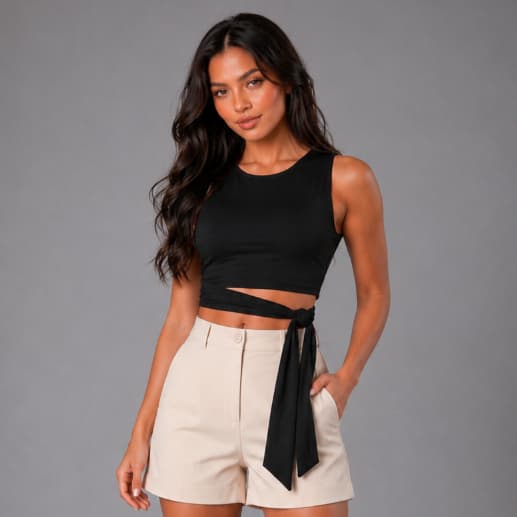 Blusa Cropped Suplex Feminino Top Laço Lateral Cropped Moda Blogueira Cropped Amarração