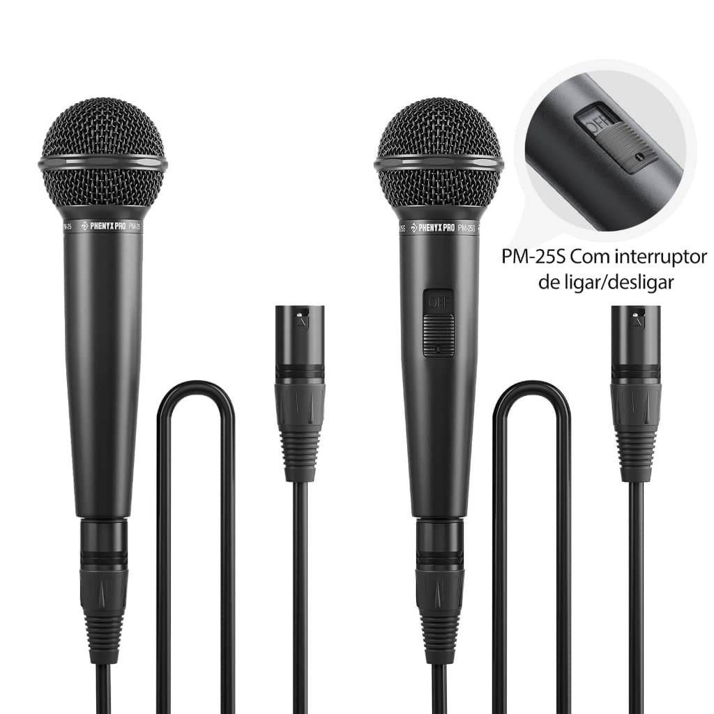 Microfone vocal dinâmico com fio Phenyx Pro PM-25/25S profissional de mão com polaridade cardioide