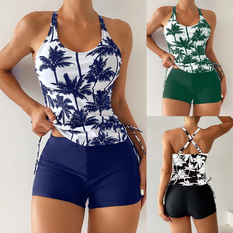 Conjunto Biquíni Tankini Alcinha Cintura Alta Estampa Tropical Verão S-M-L-XL-2XL