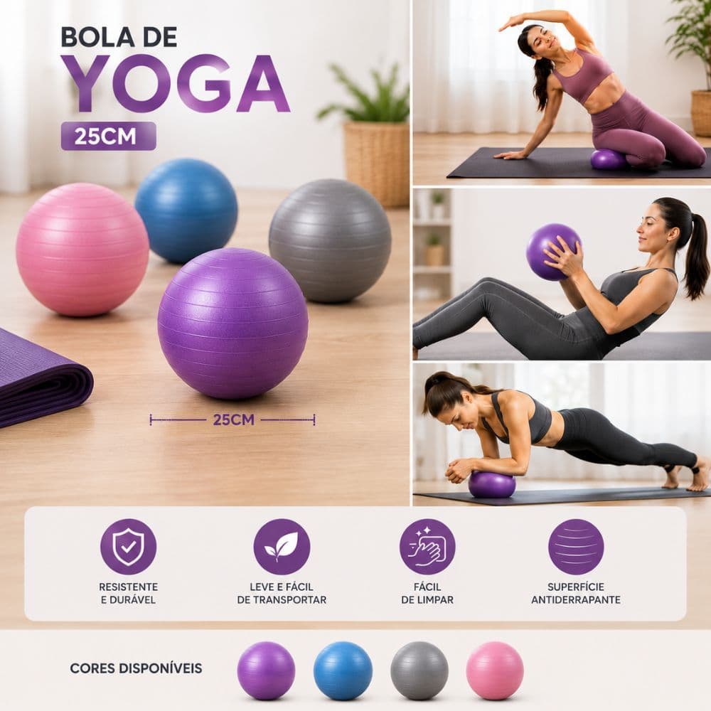 Bola Yoga Pilates 25cm Antiestouro PVC Profissional Fisioterapia Exercícios Funcional Academia