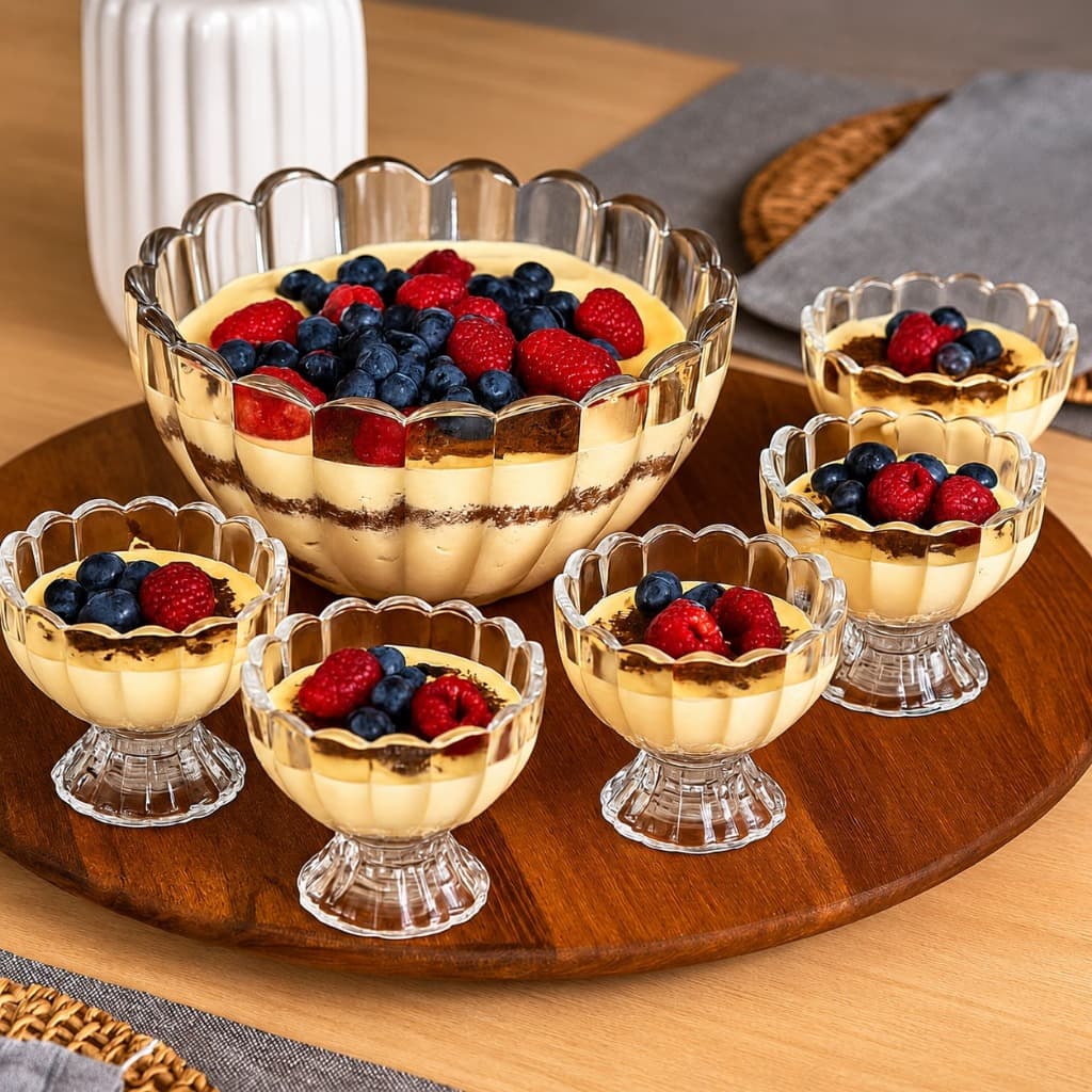 Jogo 7 Peças Wolff Sobremesa 6 Bowl 125ml e 1,1L Mesa Posta Requintada Transparente Luxo Geneva Taça