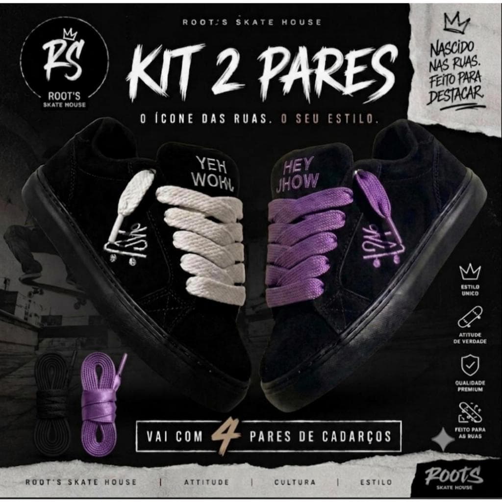 KIT 2 PARES Tênis Skate HEY JHOW Premium TOP Turbinado Espuma Grossa Camurça