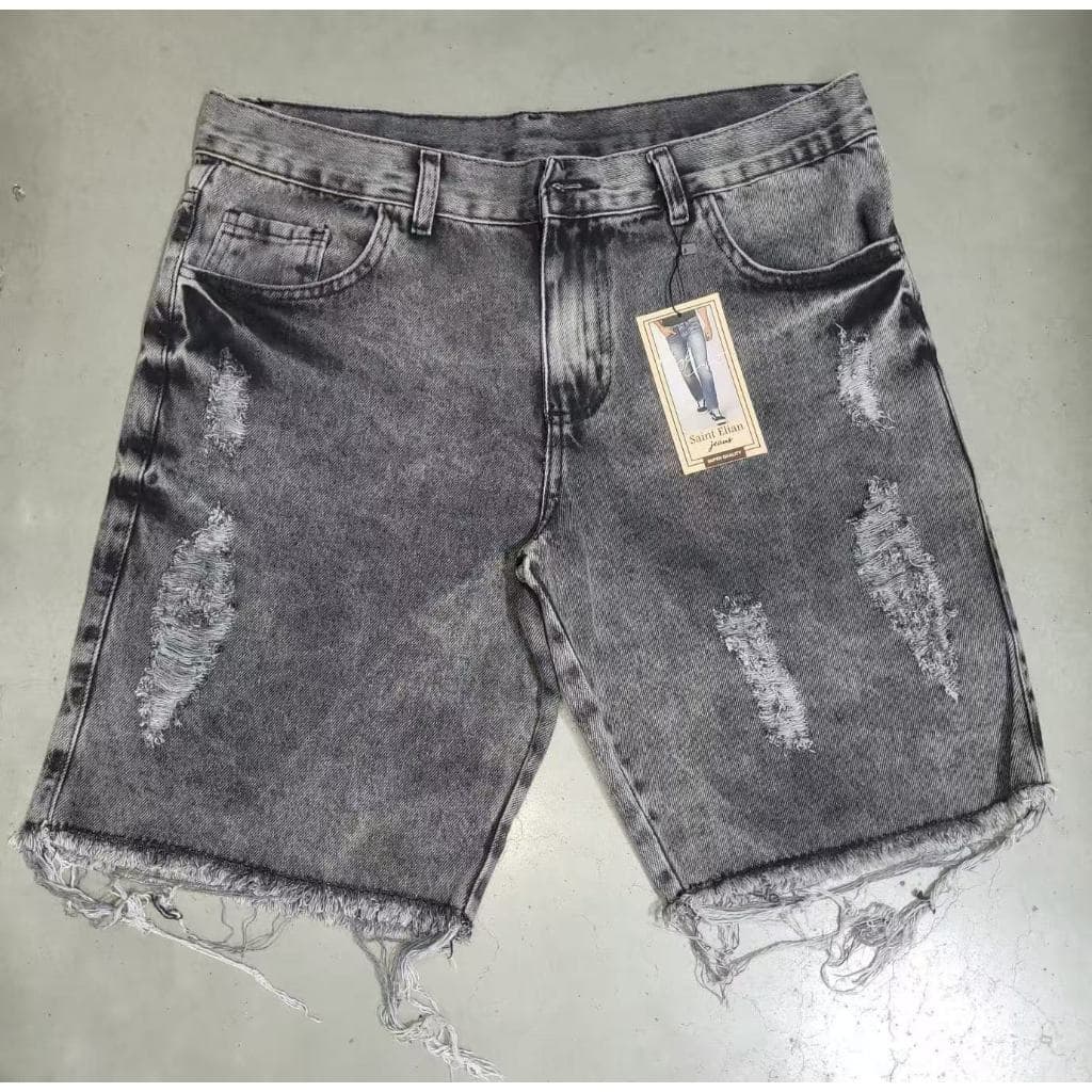 Bermuda Jeans Masculina Destroyed Lavagem Estonada Premium