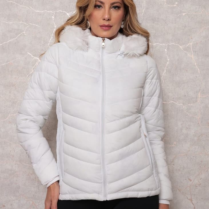 DUOUNO MODAS -JAQUETA CASACO DE NYLON FORRADA PELINHOS COM CAPUZ REMOVÍVE - JAQUETAS CASACOS INVERNO
