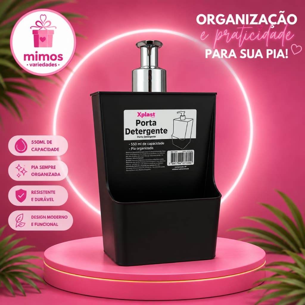 PORTA DETERGENTE ORGANIZADOR COM PORTA ESPONJA 550ML PRETO