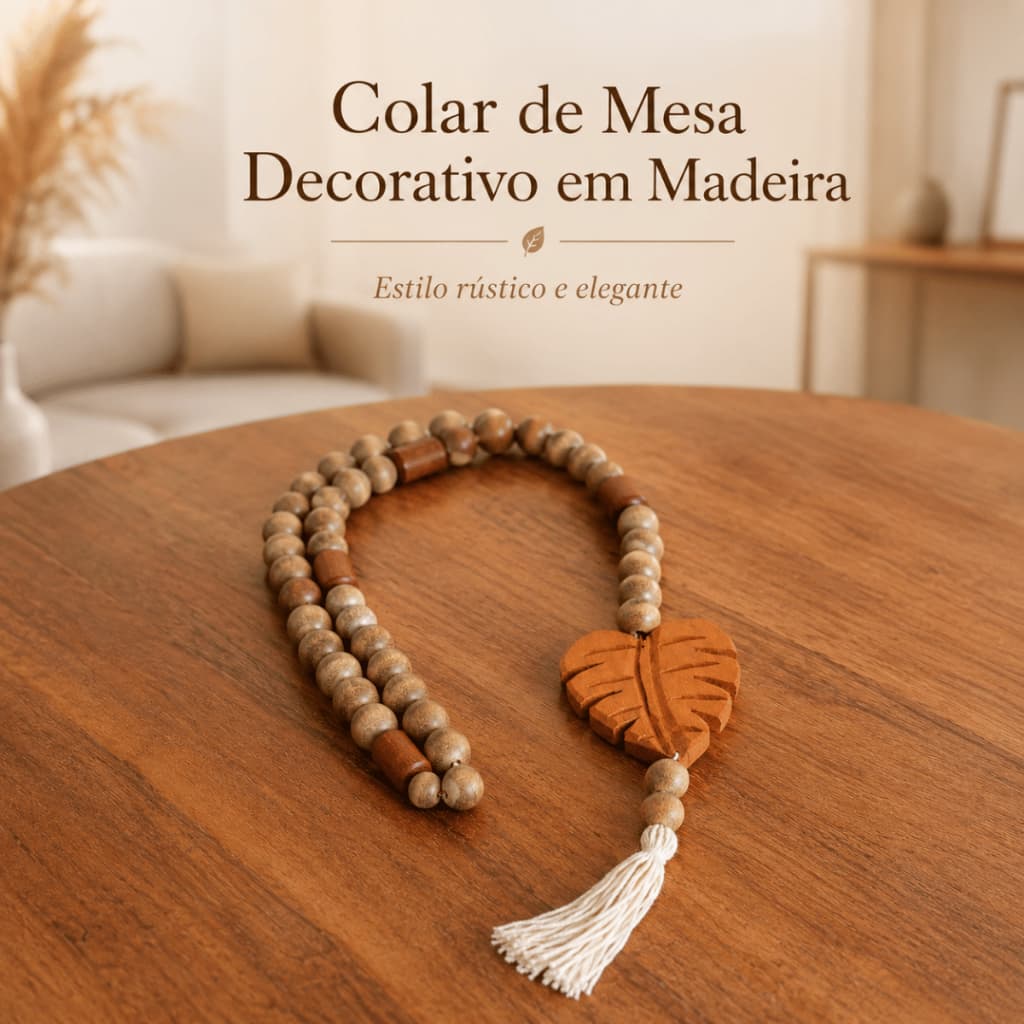 Colar Mesa Decoração Madeira Peça Artesanal Rustico Pingente Boho Folha Tassel Decorativo