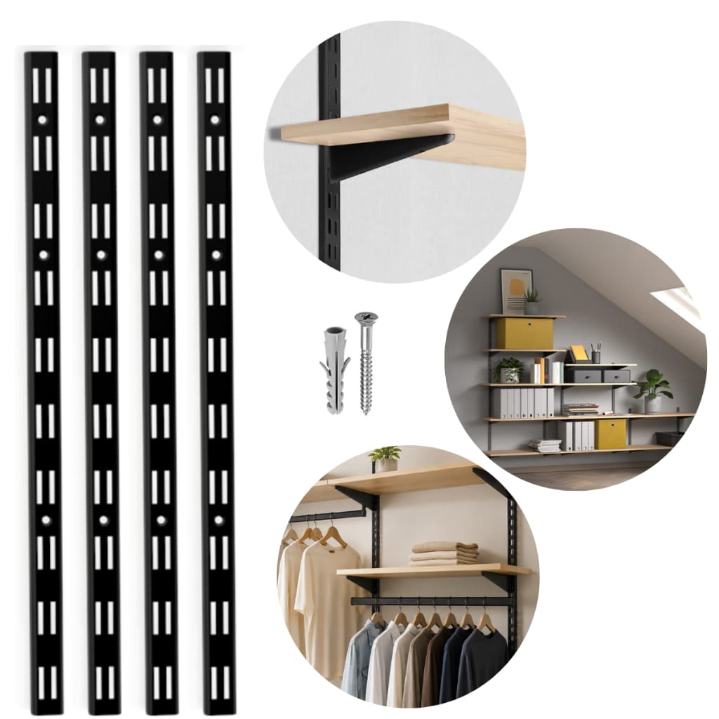 Kit Prateleira Parede Trilho Cremalheira Duplo Reforçado Aço 1 Metro Preto + Parafusos