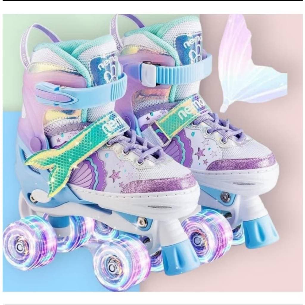 Patins Infantil Ajustável 4 Rodas com LED + Kit de Proteção