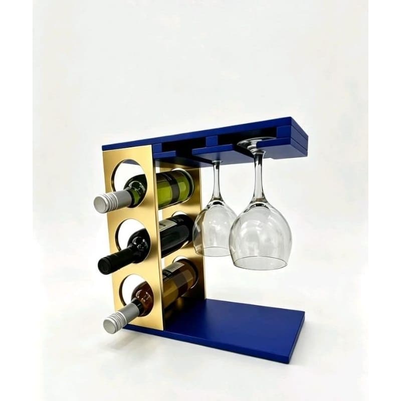suporte para 3 vinhos e 2 taças para mesa/balcão