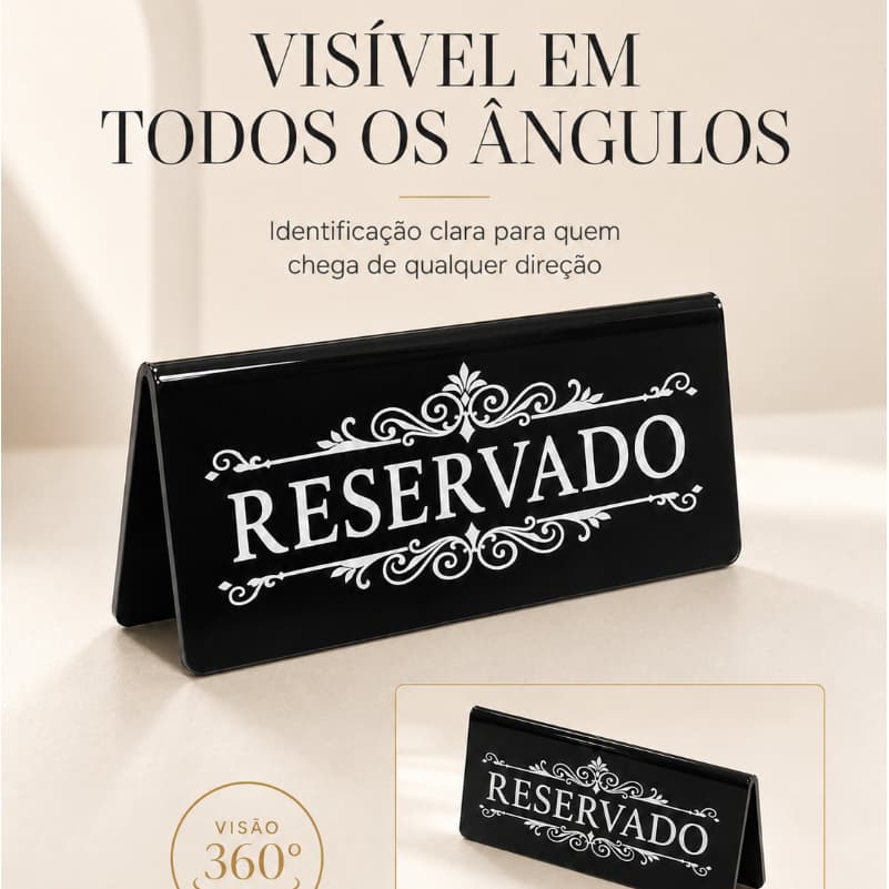 Placa Reservado Prisma De Mesa Acrílico Preto Festas Eventos Restaurantes