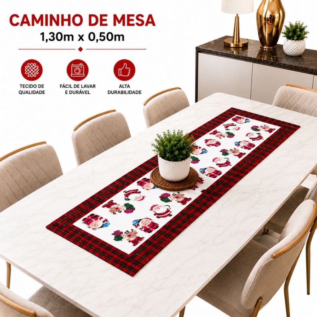 CAMINHO DE MESA DE NATAL 1,30 X 0,50 DECORAÇÃO SALA DE JANTAR COZINHA TRILHO NATALINAS VARIAS ESTAMPAS