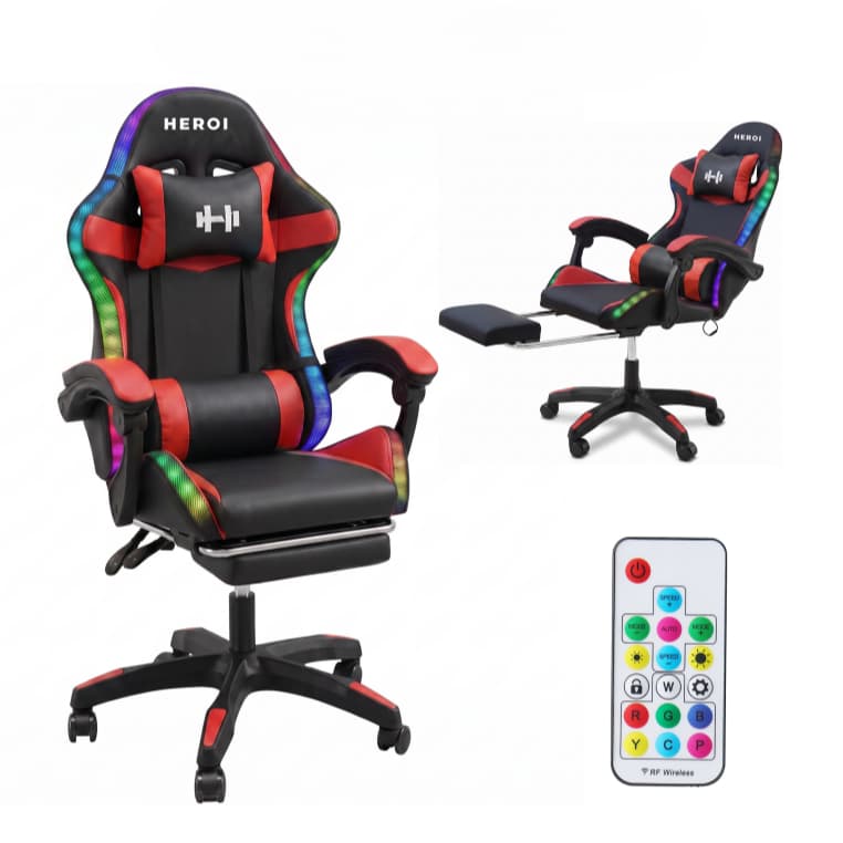 Cadeira Gamer Reclinável RGB LED com Controle Ergonômica HEROI
