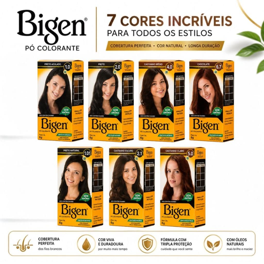 Bigen Tintura Capilar em Pó à Base de Água Tinta de Cabelo Permanete Sem Amonia