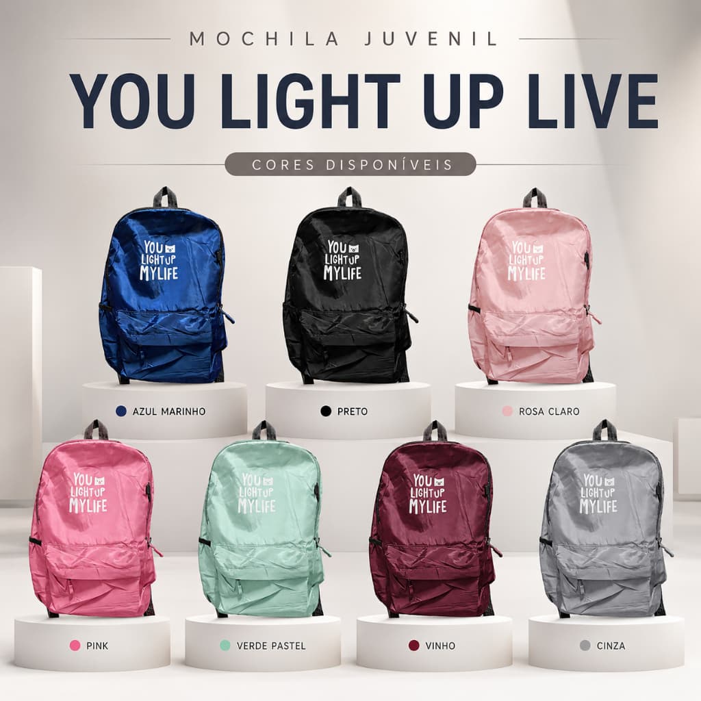 Mochila Juvenil Escolar You Light Up My Life Casual Resistente Leve e Espaçosa