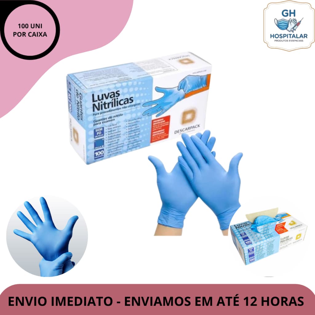 KIT 2CX Luva Nitrilica Sem Pó Azul Caixa C/100 Und - Descarpack