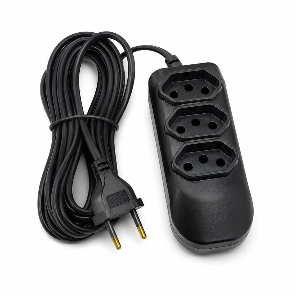 Extensão Elétrica 3 Tomadas 10A Bivolt Cabo 2 Pinos Preta