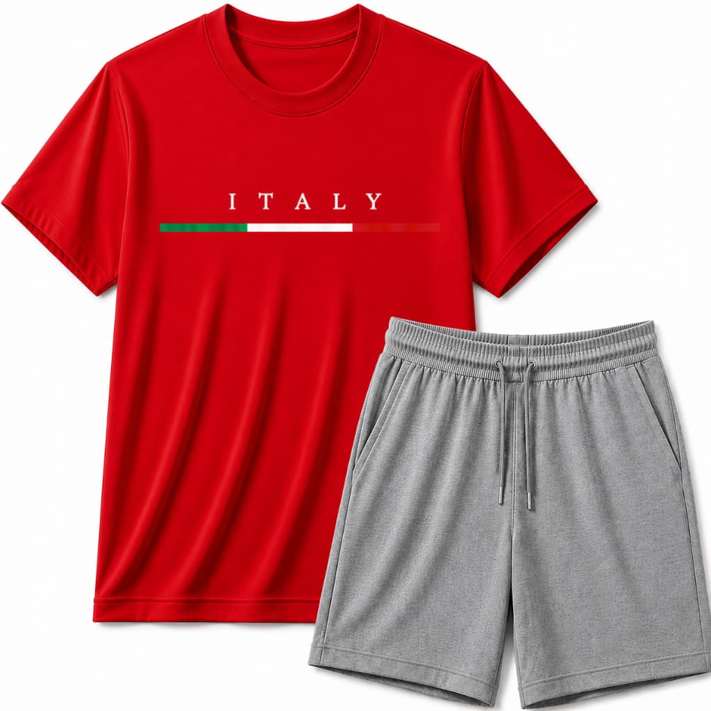 Kit Masculino Camiseta Italy + Bermuda Moletinho Casual Verão Academia Passeio Confortável