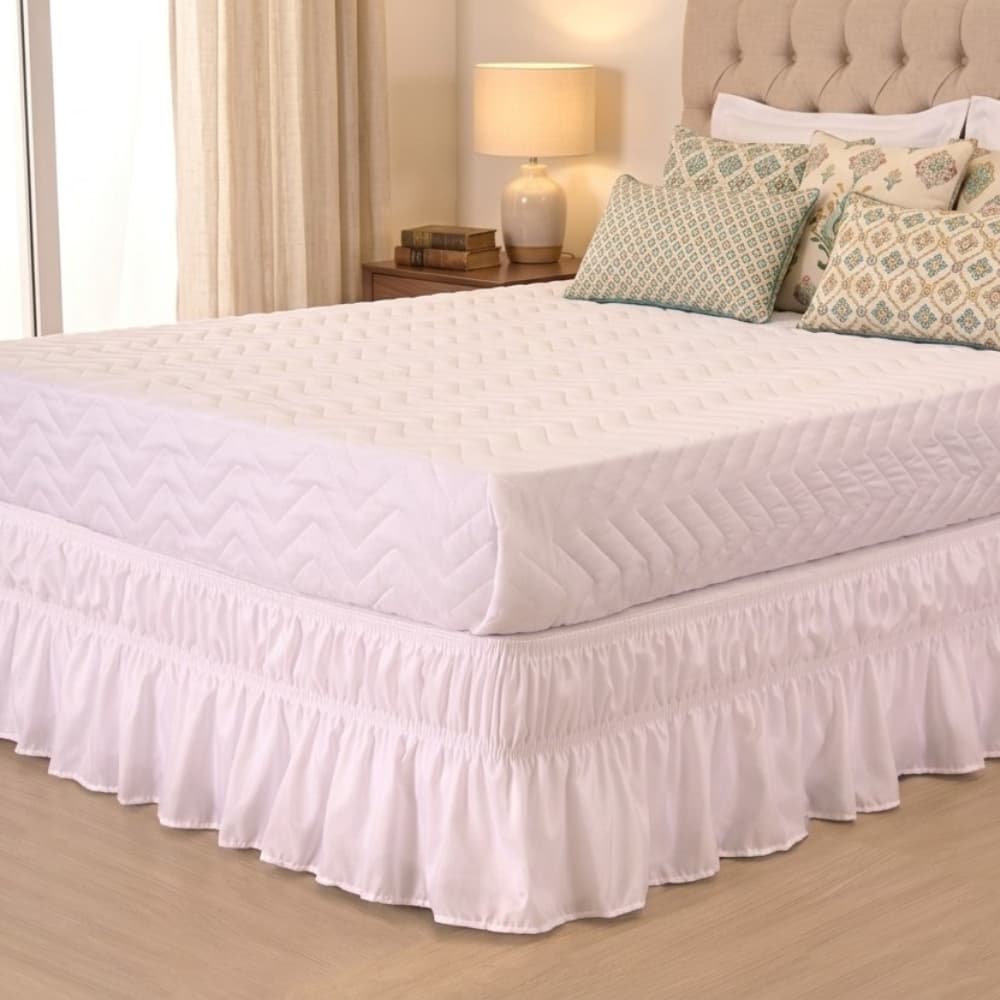 Saia para Cama Box Ajustável Para Box Casal Padrão, Queen e King Elasticada Branco