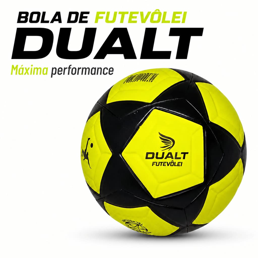 Bola de Futevôlei, Dualt, Amarelo Neon, Profissional, Couro Sintético, Resistente, Costura Reforçada