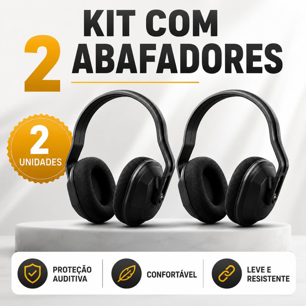 Kit 2X Abafador Ruído Tipo Concha Ajustável Protetor Auricular Para Trabalho Estudo