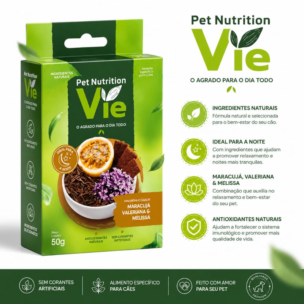 Bifinho Petisco Vie Sabor  Maracuja Valeriana E Melissa Calmante Nutritivo Natural Pet Nutrition  Cao Cachorro Gato