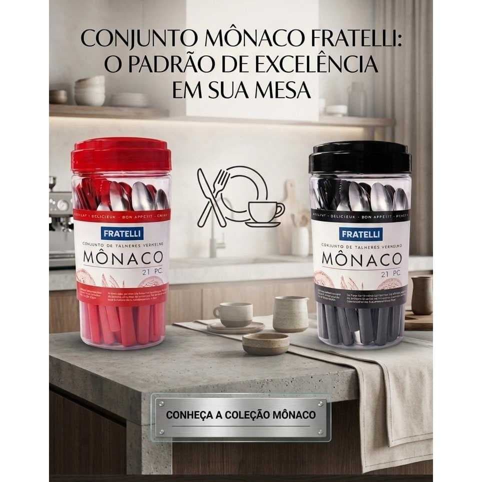 Conjunto Talheres Jantar Aço Inox Vermelho PRETO  21 Peças Alta Durabilidade Design Moderno casa luco