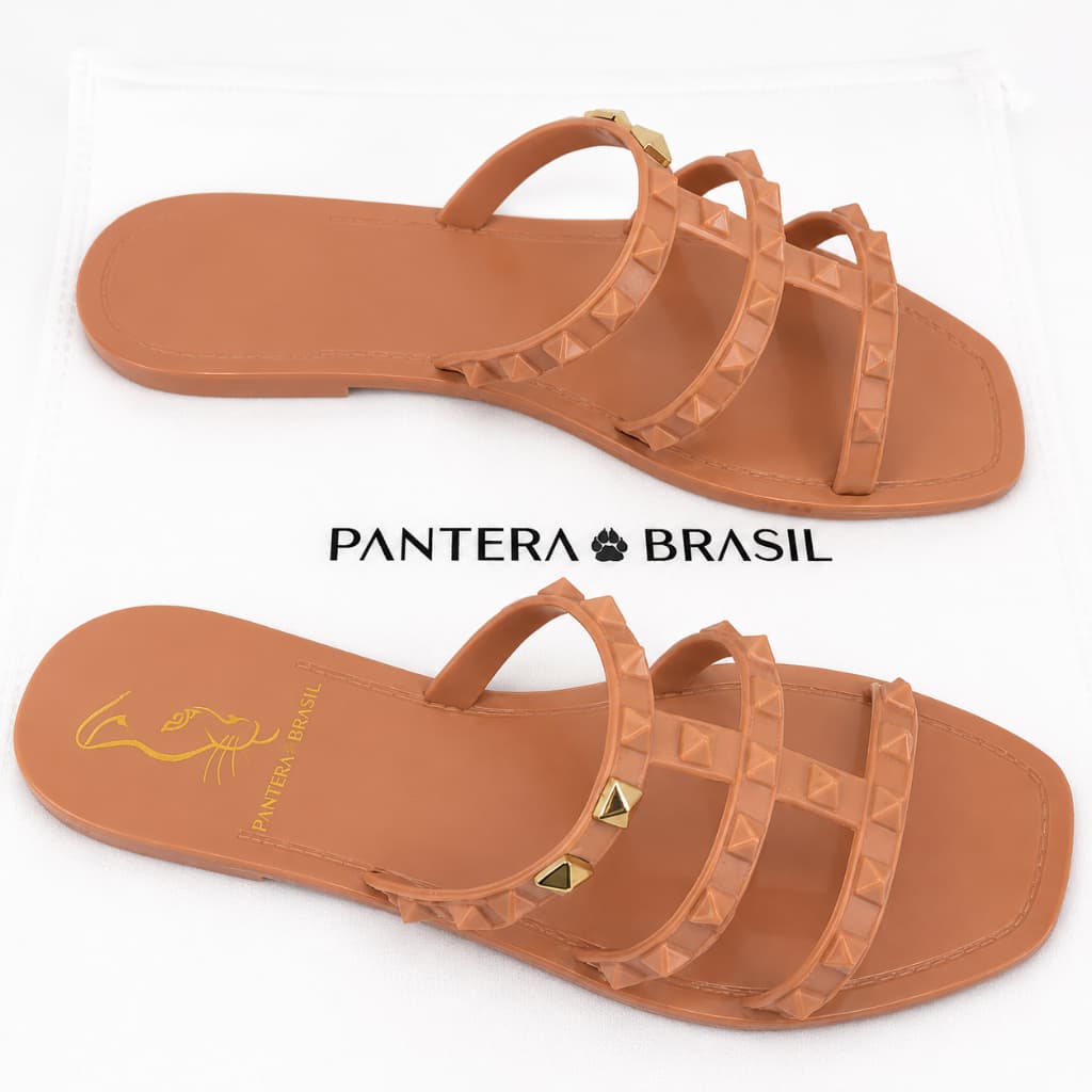 Rasteirinha Feminina Veneza Casual com Detalhes Dourados Flexível Pantera Brasil
