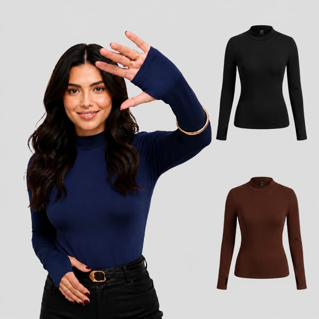 Blusa Cacharrel Feminina Gola Alta Peluciada Suplex Manga Longa Inverno Térmica Confortável Segunda Pele