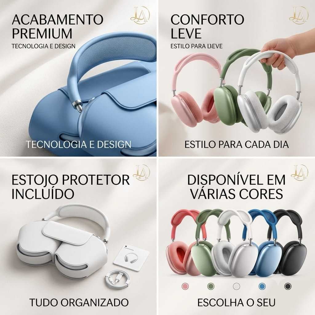 Fone de Ouvido Bluetooth Sem Fio Premium com Estojo Protetor, Confortável, Dobrável e Bateria de Longa Duração para Músi