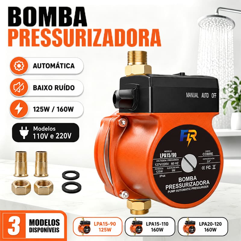 Bomba Pressurizadora Auto Silenciosa ALTURA MAX. 11M 125W/160W 127V/220V para Água Quente e Fria