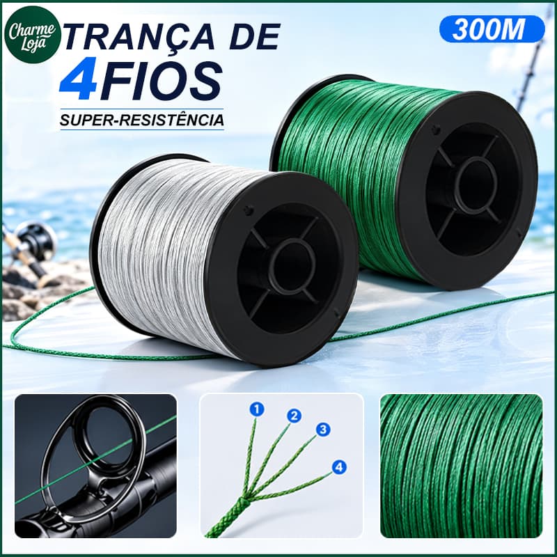 Linha de Pesca Multifilamento 4 Fios 300m 100% PE Alta Resistência para Molinete e Carretilha