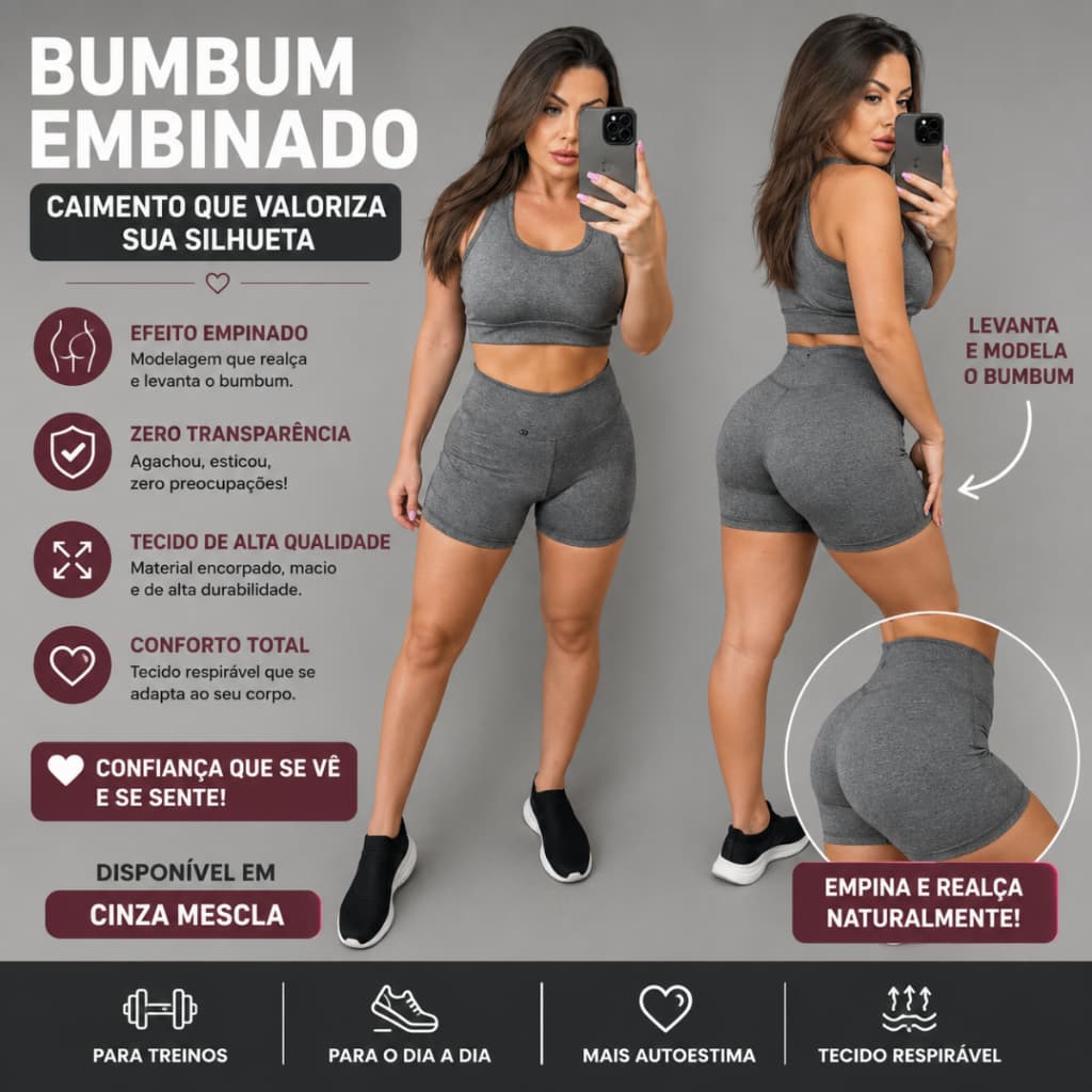 Conjunto Shorts e Top Suplex Corrida Fitness Academia Cintura Alta Modelador