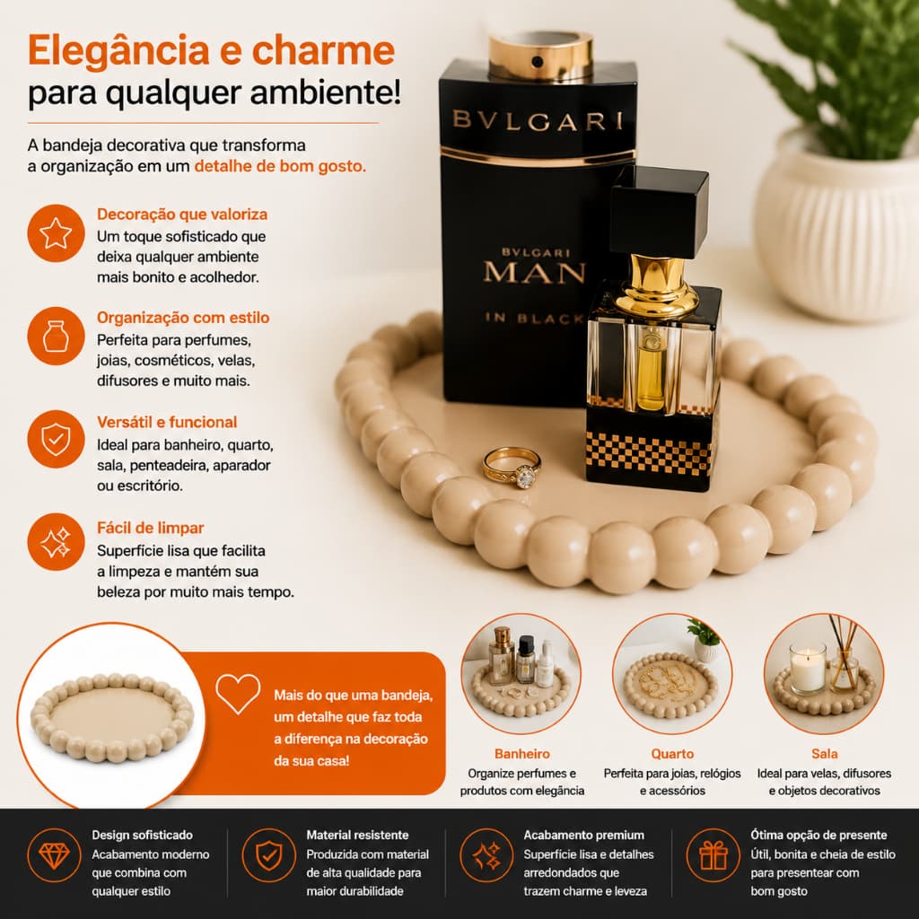 Bandeja Decorativa Aesthetic Irregular com Bolhas | Organizador para Perfumes, Joias e Decoração