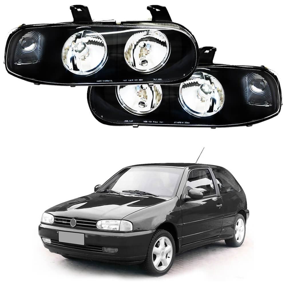 Par Farol Esportivo Gol Saveiro Parati Bola 1995 A 1999 Lente Lisa Máscara Negra Foco Duplo - Gol Special 1998 A 2004