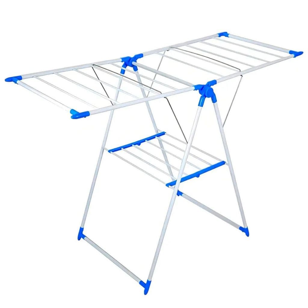 Varal De Chão Grande Roupas Móvel Dobrável Inox  Secar Cor Branco E Azul