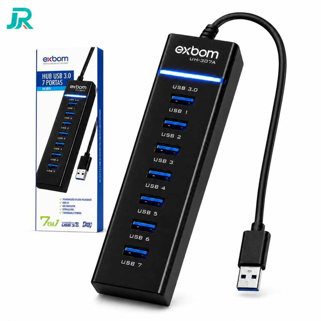 Hub USB 3.0 7 Portas Extensor Alta Velocidade PC Notebook Exbom UH-307A