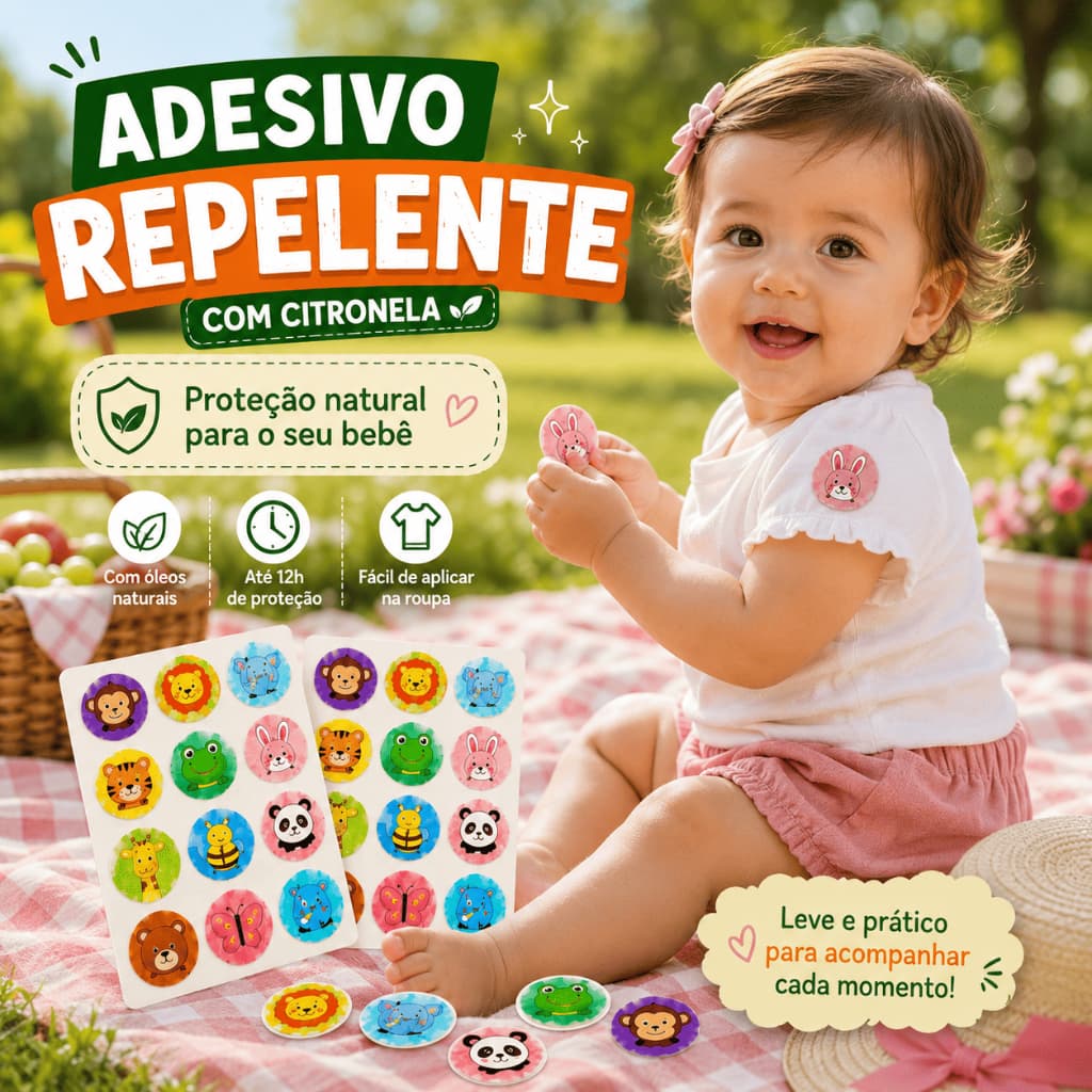 Adesivo Repelente Infantil Kit 36/72/144 Natural Citronela Não Tóxico Contra Mosquitos para Bebês
