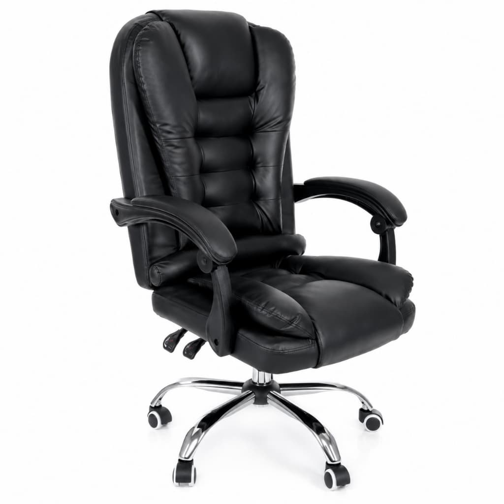 Cadeira Presidente Ergonômica Executiva Preta Giratória Reclinável Base Cromada Conforto Premium