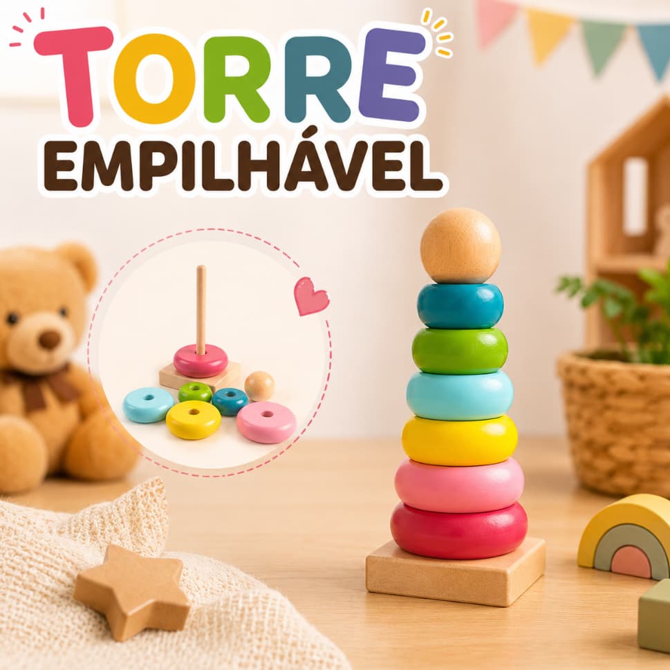 Brinquedo Educativo Torre de Madeira de Encaixar Brinquedo Pedagógico Colorido Brinquedo Criança Bebê