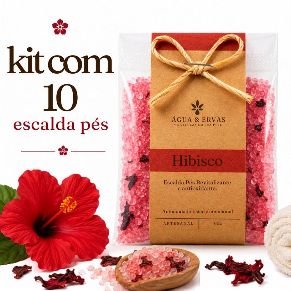 10 Escalda Pés Flor de Hibisco - Sal Grosso Natural Aroma Extraordinario | Pacotes - 60g