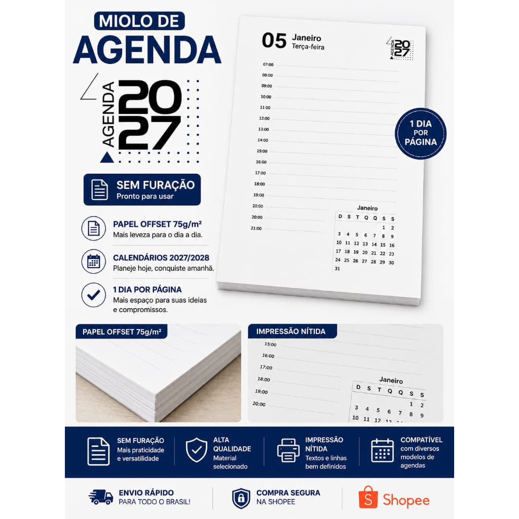 Miolo Agenda 2027 A5 | Refil para Agenda 2027 | Miolo A5