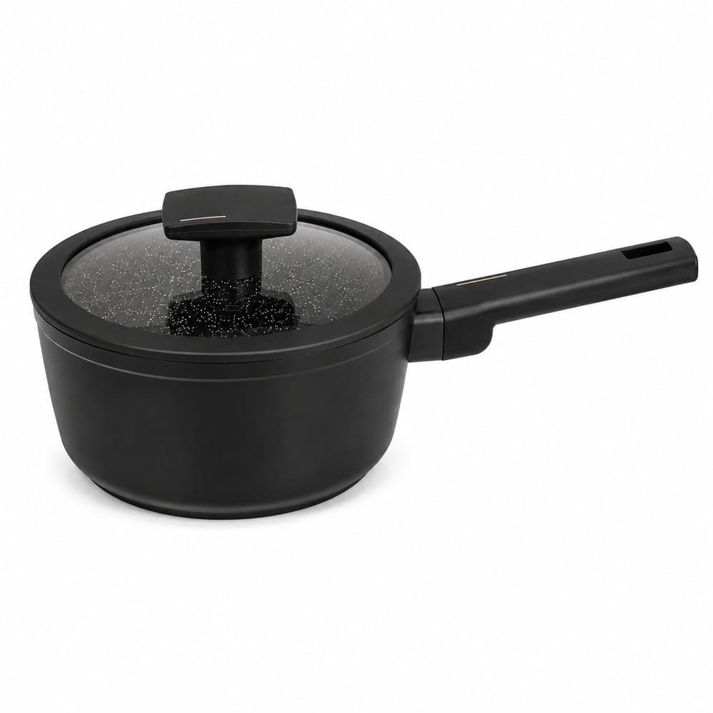 Panela com Tampa de Vidro Revestimento Cerâmico 16cm - Preta indução caçarola