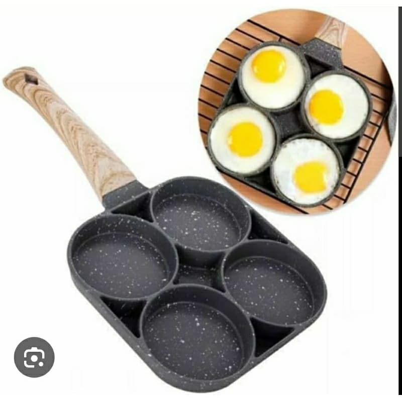 Frigideira Multi-Compartimento para Cozinha com 4 Seções para Ovos e Panquecas com Punho de Madeira