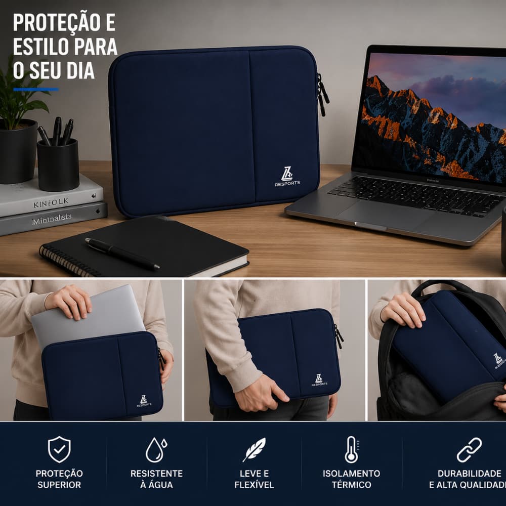 Capa Bolsa Notebook Impermeável em Neoprene 11/14/15/17 Polegadas Impermeável, Capa Tipo Sleeve com Zíper