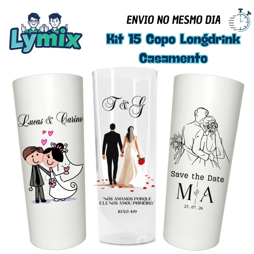 kit a Partir de 10 Unid copo Long Drink 300ML Personalizado  Casamento Lembrancinha - aniversário - festa