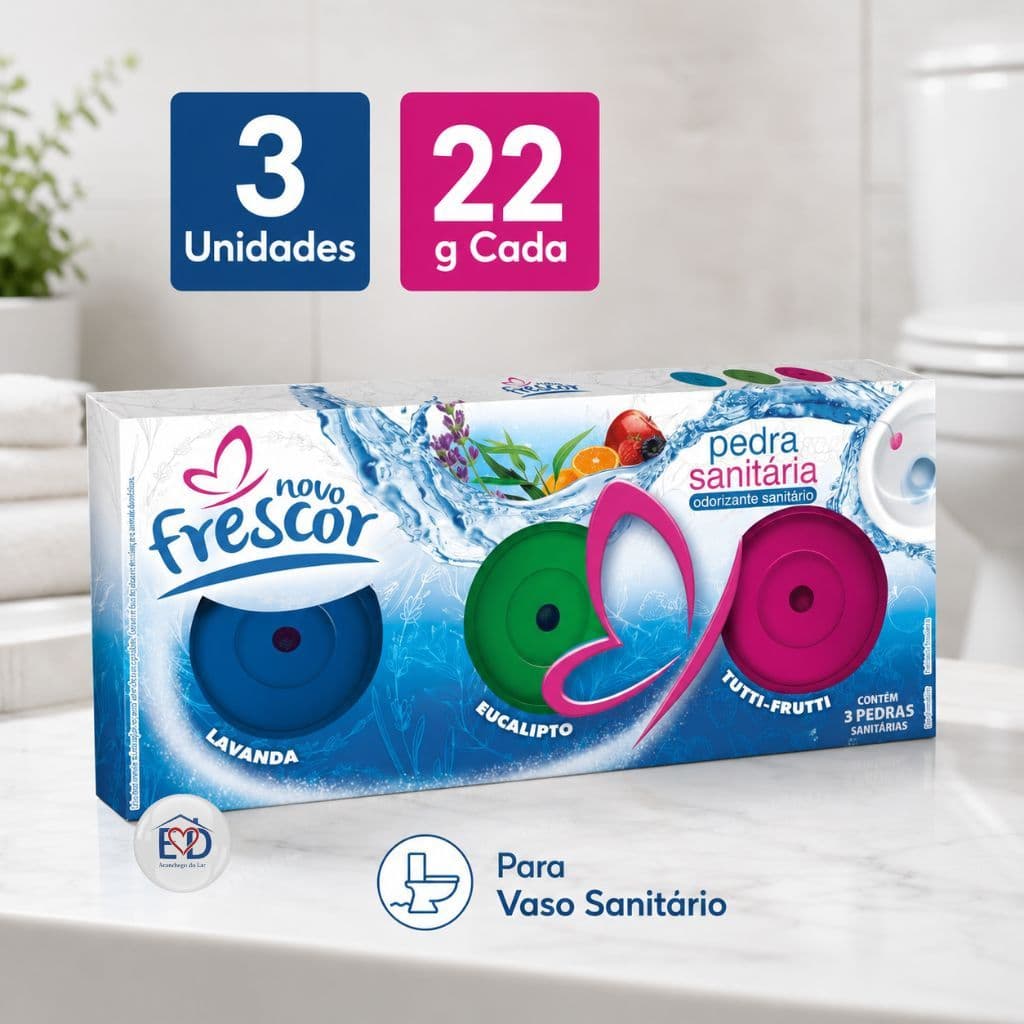 Pedra Sanitária Novo Frescor 3 Unidades 22g Cada para Vaso Sanitário