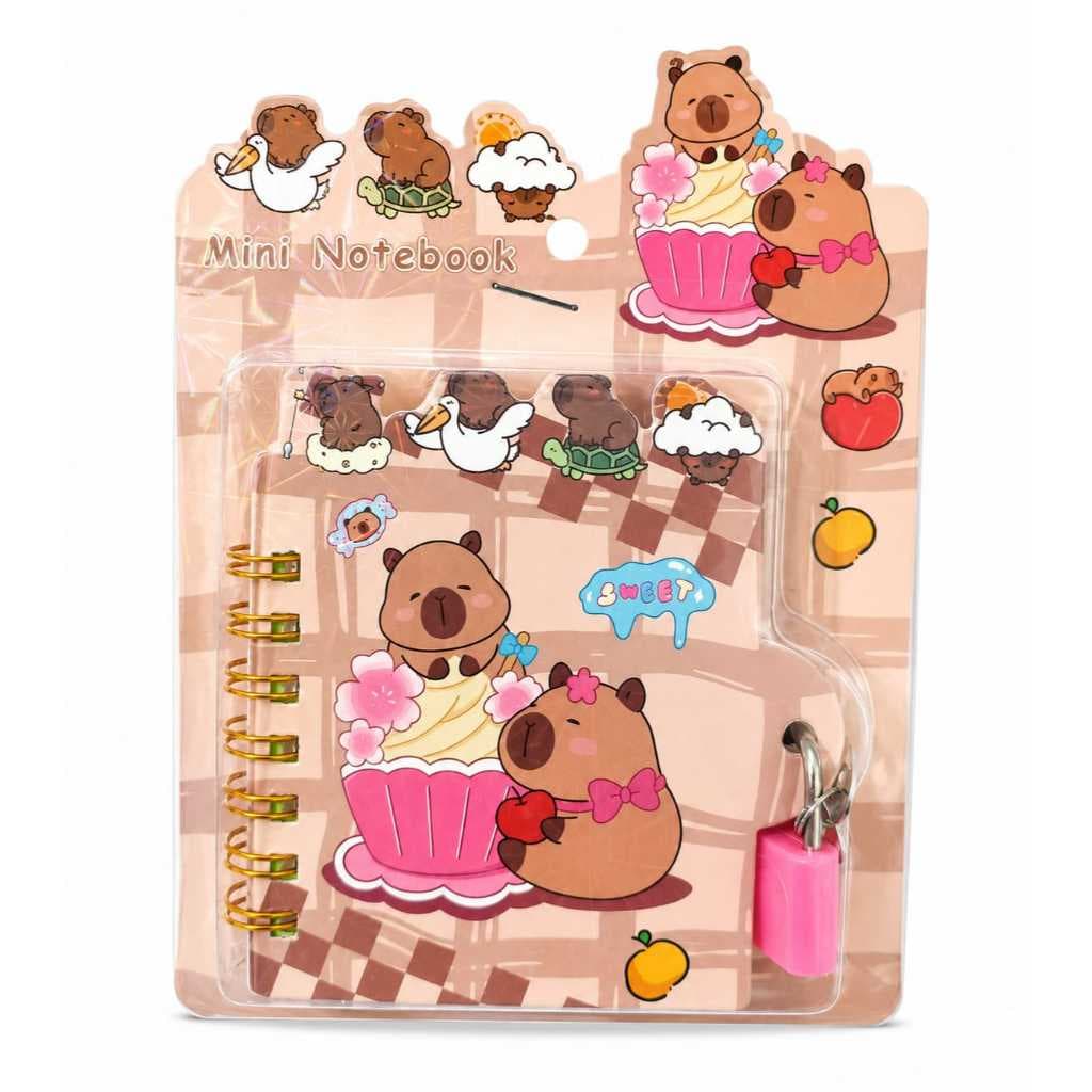Caderninho dos Segredos Capivara com Cadeado e Chave | Mini Diário Kawaii Infantil